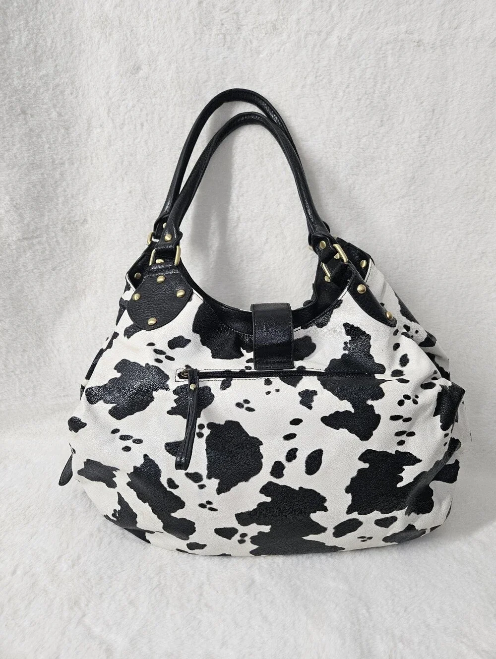 Faux Leather Cow Print Hobo Bag